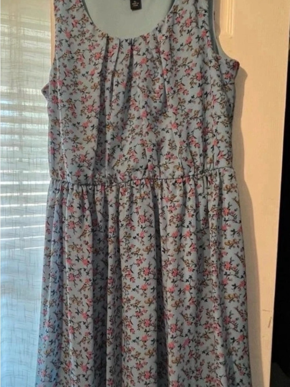 Light Blue Floral Sleeveless Mini Dress - Picture 2 of 2